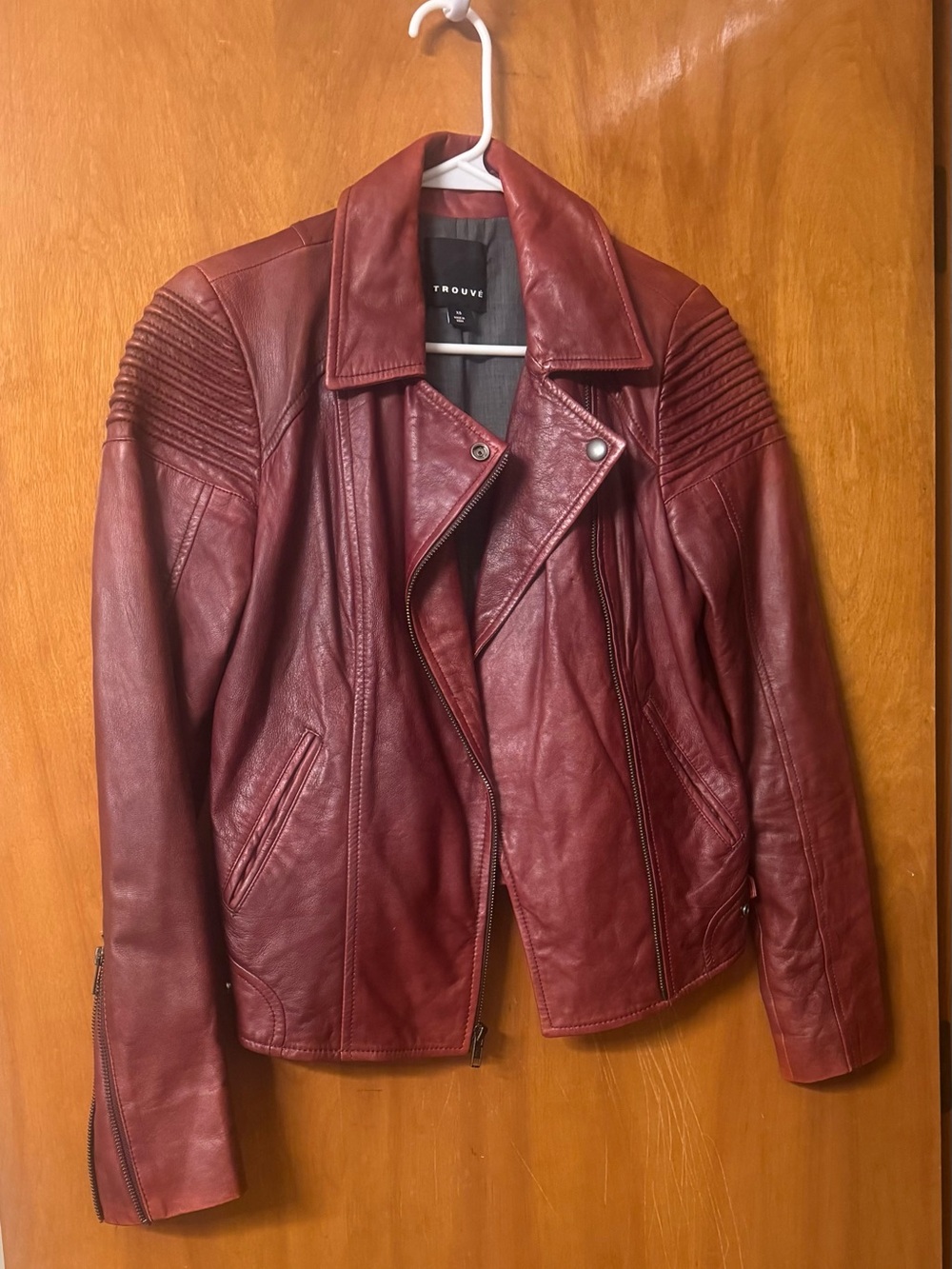 Trouve Burgundy Leather Moto Jacket